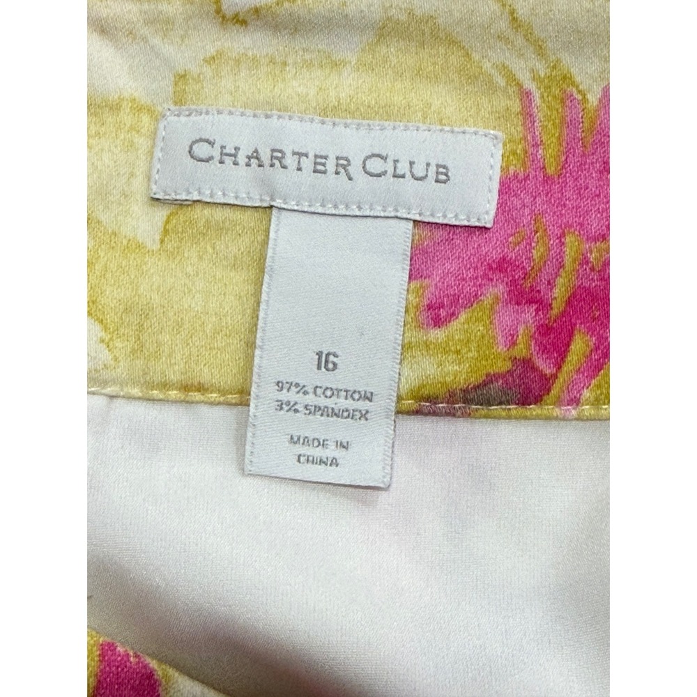 Charter Club Pencil Skirt Women 16 Pink Yellow Floral Cotton Stretch Knee Length - Picture 3 of 7
